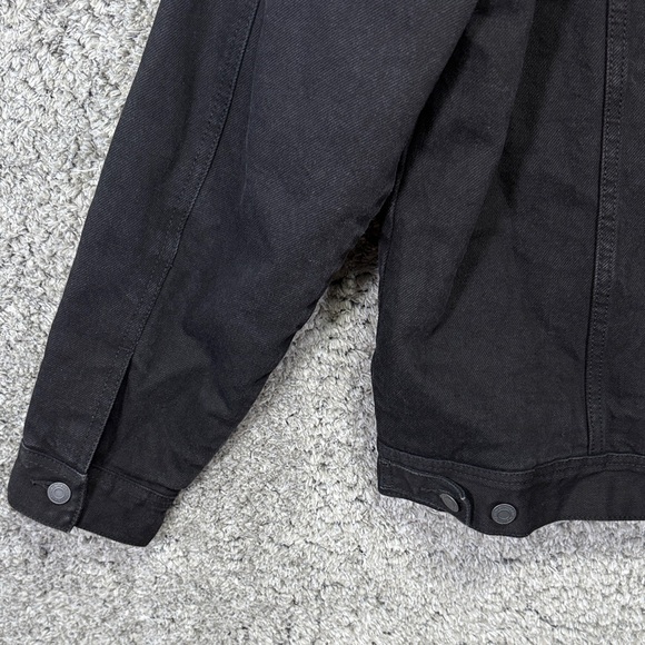 Old Navy Black Denim Sherpa LinedJacket for Men Size Large Collared Trucker Coat - Picture 11 of 16